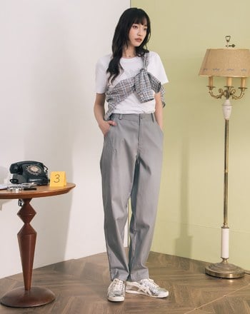 格紋雙層口袋造型彈性男友褲(兩色)