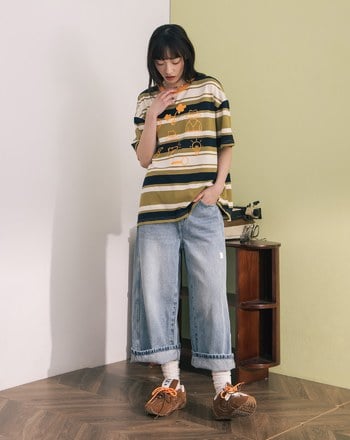 顯瘦剪接刷色直筒八分牛仔褲