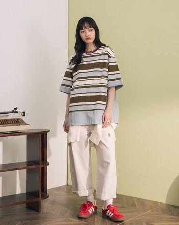 顯瘦剪接彈性直筒八分牛仔褲