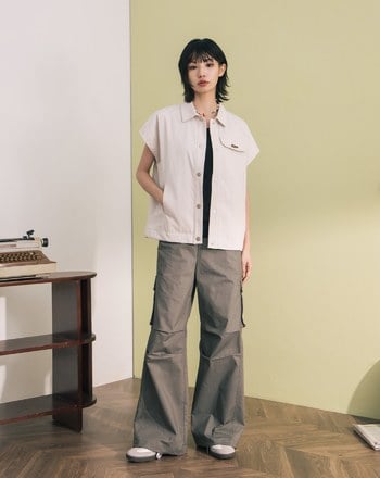 ➤立體工裝風大口袋抽繩寬褲