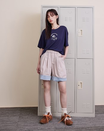 ➤可反折配色造型鬆緊短褲(兩色)