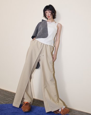 A｜好比例配色壓線裙片造型寬褲(兩色)