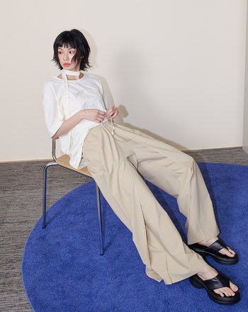 A｜好比例配色壓線裙片造型寬褲(兩色)