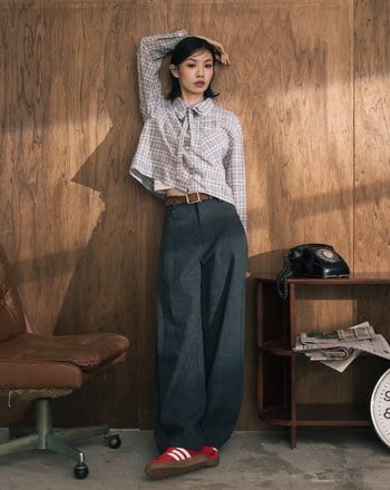 A｜顯瘦剪接水洗涼感廓型褲(兩色)