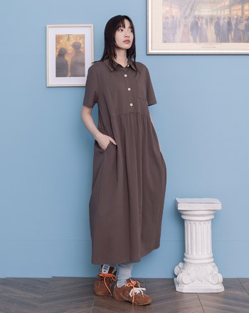 顯瘦收腰半開襟針織洋裝(兩色)