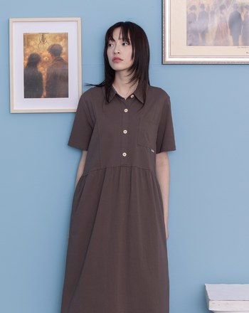 顯瘦收腰半開襟針織洋裝(兩色)