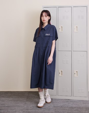 涼感天絲復古電器刺繡短袖洋裝(兩色)