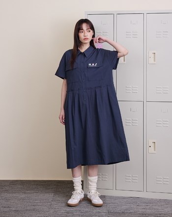 涼感天絲復古電器刺繡短袖洋裝(兩色)