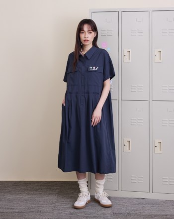 涼感天絲復古電器刺繡短袖洋裝(兩色)