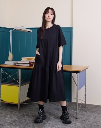 大口袋剪接短袖洋裝(兩色)