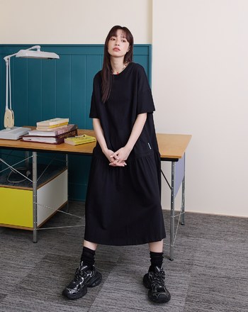 大口袋剪接短袖洋裝(兩色)