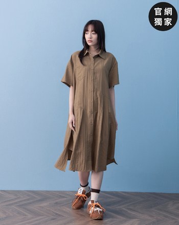 ➤條紋不對稱打褶下擺襯衫洋裝(兩色)