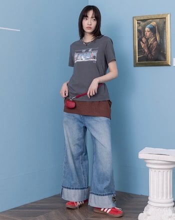 埃及壁畫人搭電車合肩涼感T恤(兩色)