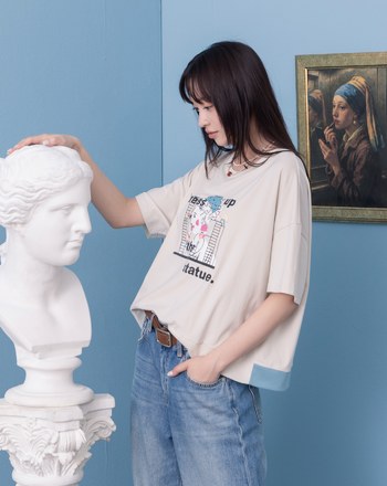 為雕像化妝下擺配色羅紋T恤(兩色)