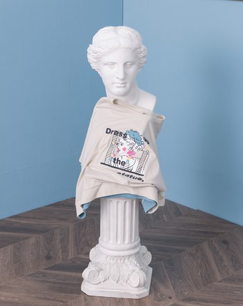 為雕像化妝下擺配色羅紋T恤(兩色)