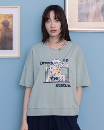 為雕像化妝下擺配色羅紋T恤(兩色)