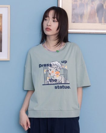 為雕像化妝下擺配色羅紋T恤(兩色)