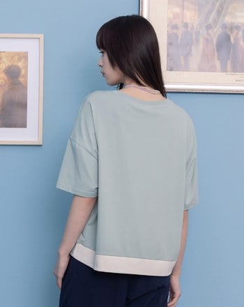 為雕像化妝下擺配色羅紋T恤(兩色)