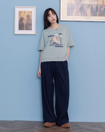 為雕像化妝下擺配色羅紋T恤(兩色)