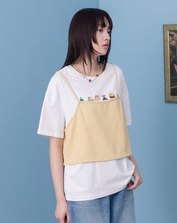 針織背心刺繡火山甜點兩件式T恤(兩色)