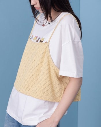 針織背心刺繡火山甜點兩件式T恤(兩色)