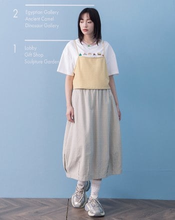 針織背心刺繡火山甜點兩件式T恤(兩色)