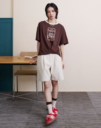 釣魚遊戲下擺打褶涼感T恤(兩色)