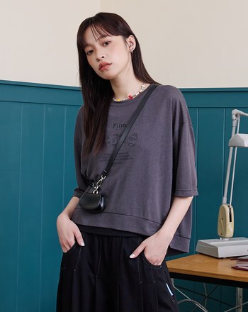 抗菌復古膠捲印花兩件式T恤(兩色)