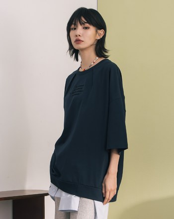 打褶造型領口長版涼感T恤(兩色)