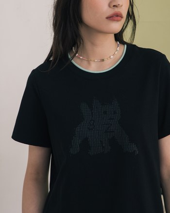 貓咪點陣圖尋找gz印花合肩T恤(兩色)