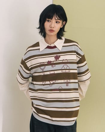 手繪小物繡花撞色條紋T恤(兩色)