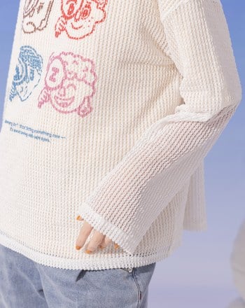 彩色人頭印花抗菌假兩件長袖T恤(兩色)