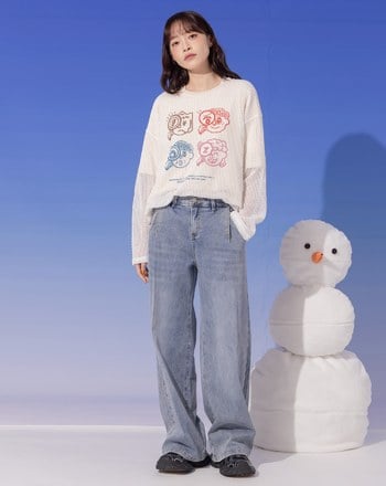 彩色人頭印花抗菌假兩件長袖T恤(兩色)