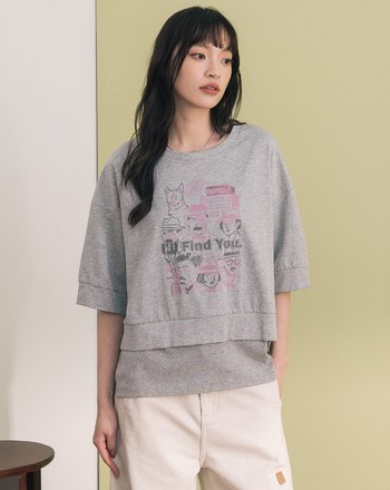 偵探印花假兩件造型涼感T恤(兩色)