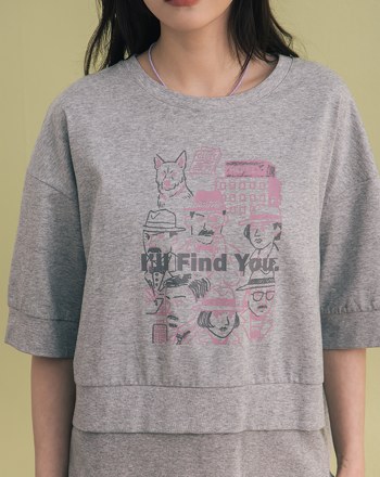 偵探印花假兩件造型涼感T恤(兩色)