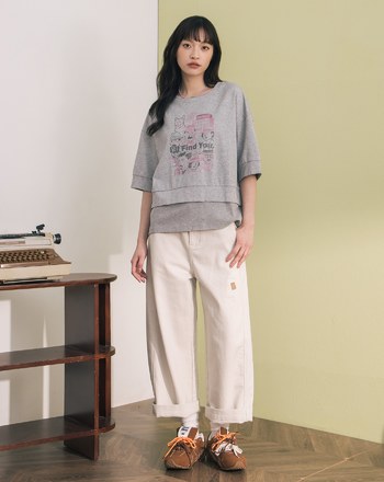 偵探印花假兩件造型涼感T恤(兩色)