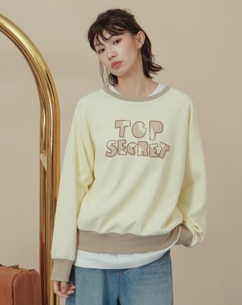 英文標語刺繡配色拼接大學T(兩色)