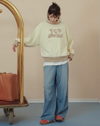 英文標語刺繡配色拼接大學T(兩色)