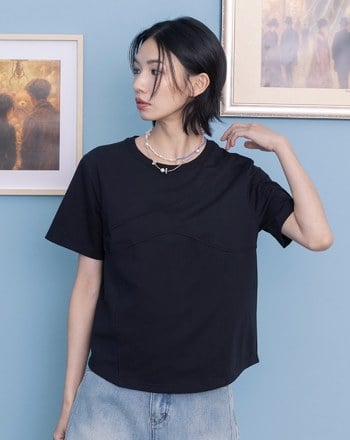 曲線造型剪接圓弧下擺T恤(兩色)