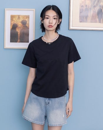 曲線造型剪接圓弧下擺T恤(兩色)