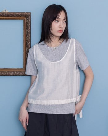 涼感天絲下擺抽繩背心兩件式T恤(兩色)