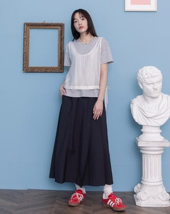 涼感天絲下擺抽繩背心兩件式T恤(兩色)