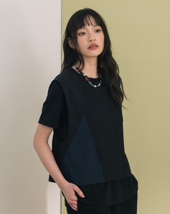 異材質拼接背心兩件式T恤(兩色)