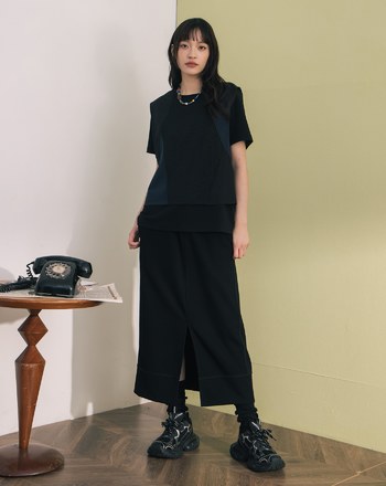 異材質拼接背心兩件式T恤(兩色)