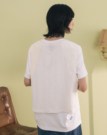 異材質拼接背心兩件式T恤(兩色)