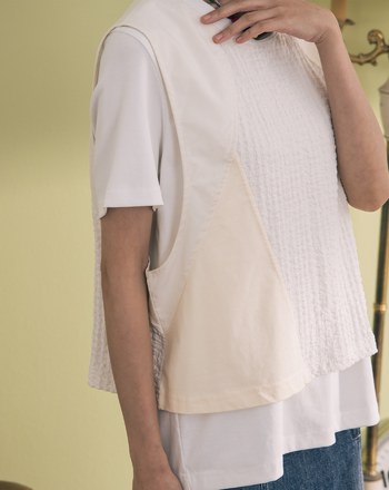 異材質拼接背心兩件式T恤(兩色)