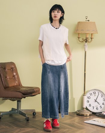 異材質拼接背心兩件式T恤(兩色)