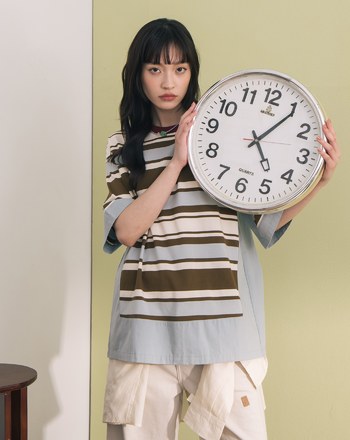 顯瘦異材質拼接條紋T恤(兩色)