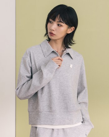 率性皮標造型拉鍊polo領上衣(兩色)