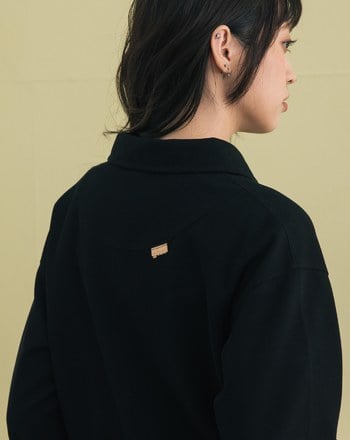 率性皮標造型拉鍊polo領上衣(兩色)